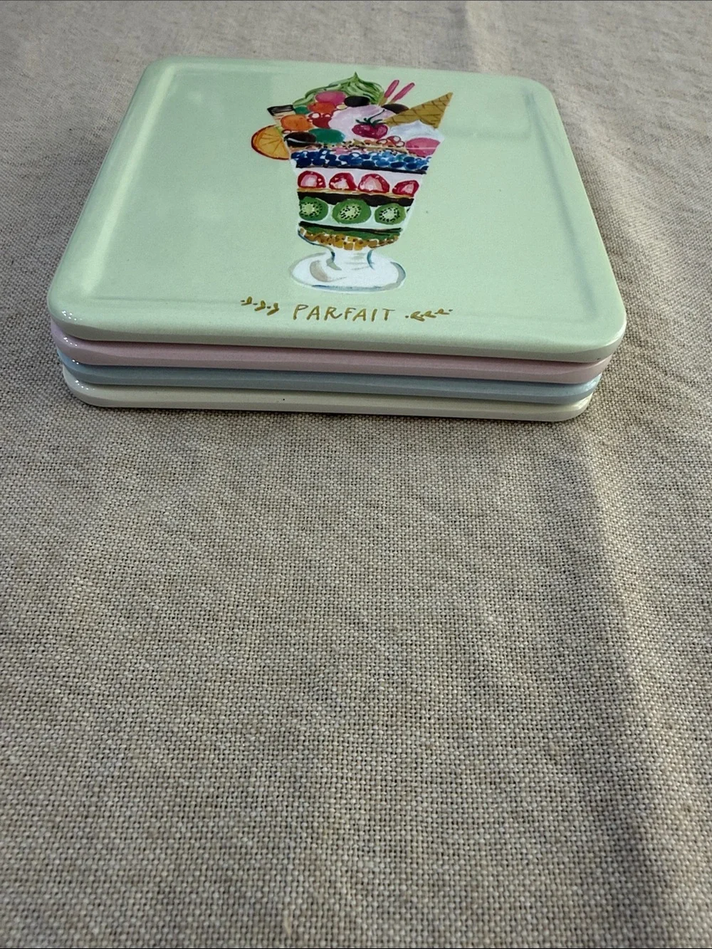 Pier 1 Dessert Coasters Set of 4 Strawberry Macaron Ice Cream Parfait